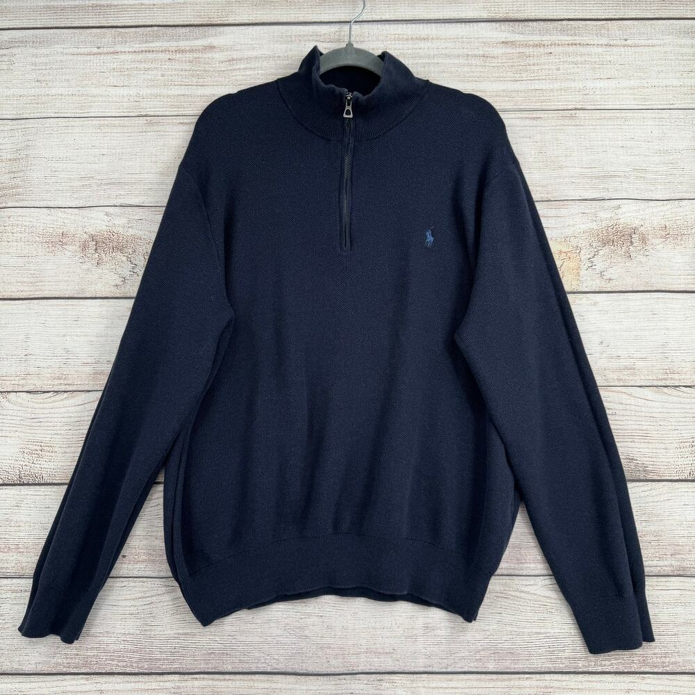Polo Ralph Lauren Pima Cotton 1/4 Zip Knit Pullover Mens XXL Navy Blue Mock Neck